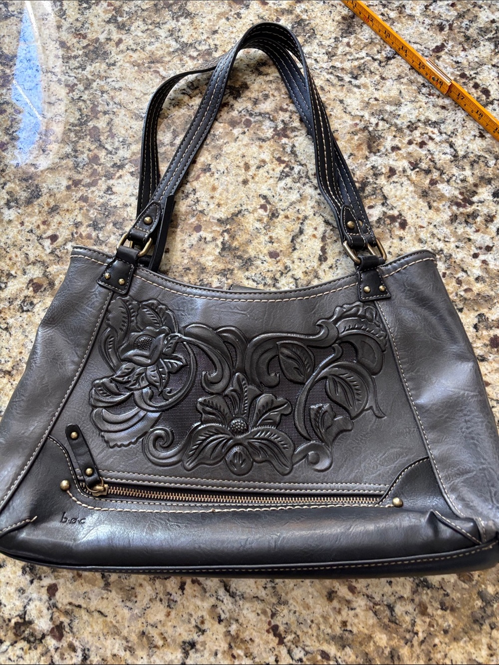 Women's Embossed Floral Leather bag in Gray